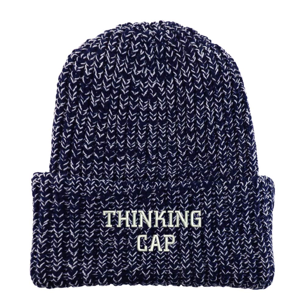 Trendy Apparel Shop Thinking Cap Embroidered Long Cuffed Thick Ribbed Beanie