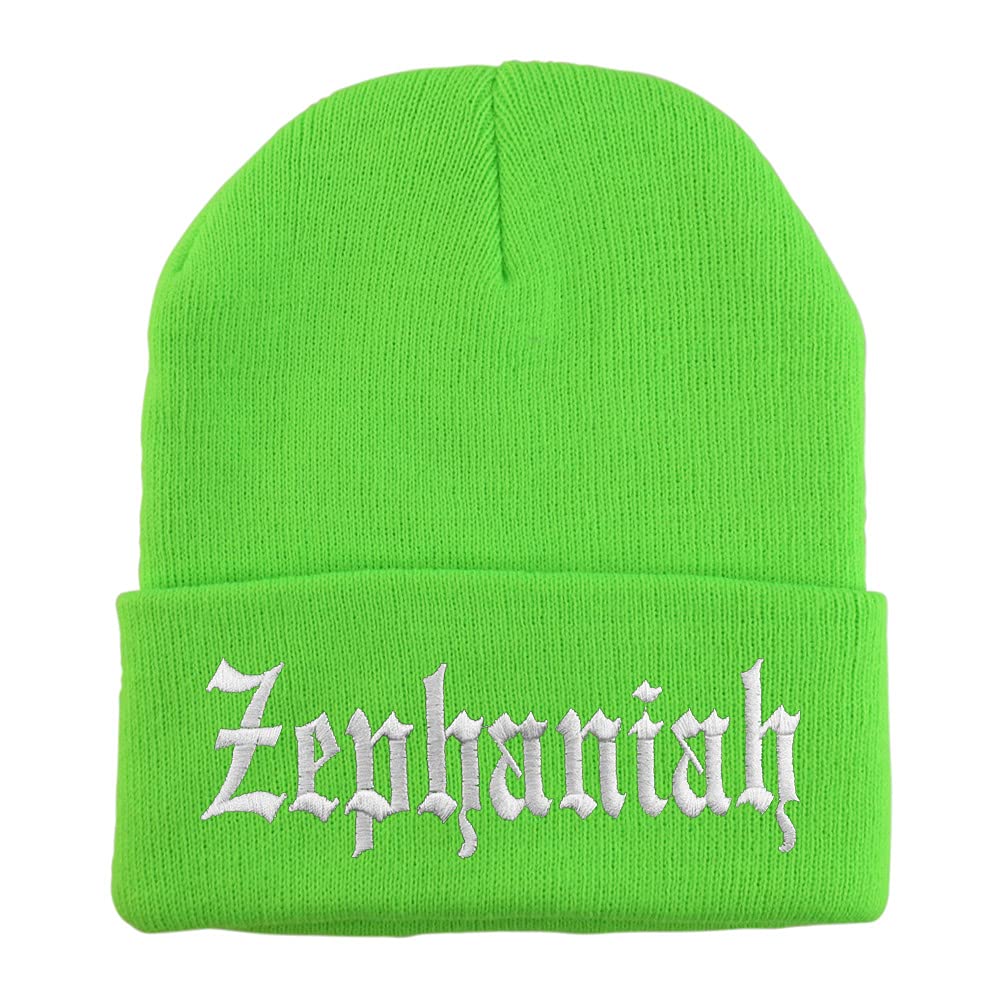 Trendy Apparel Shop Zephaniah Old English Embroidered Long Cuff Beanie