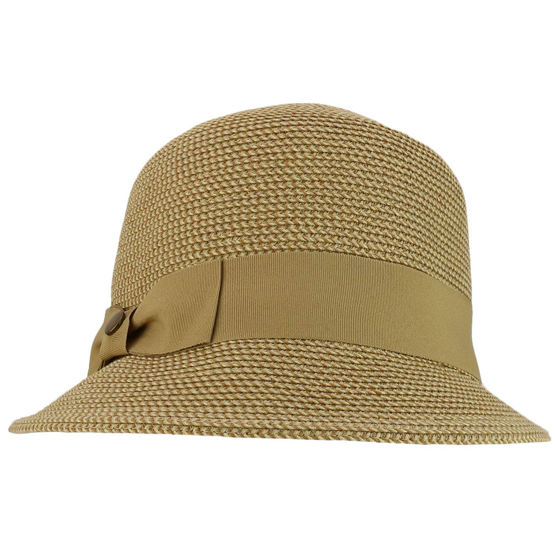 Trendy Apparel Shop UPF 50+ Grosgrain Band Slanted Brim Paper Braid Cloche Hat