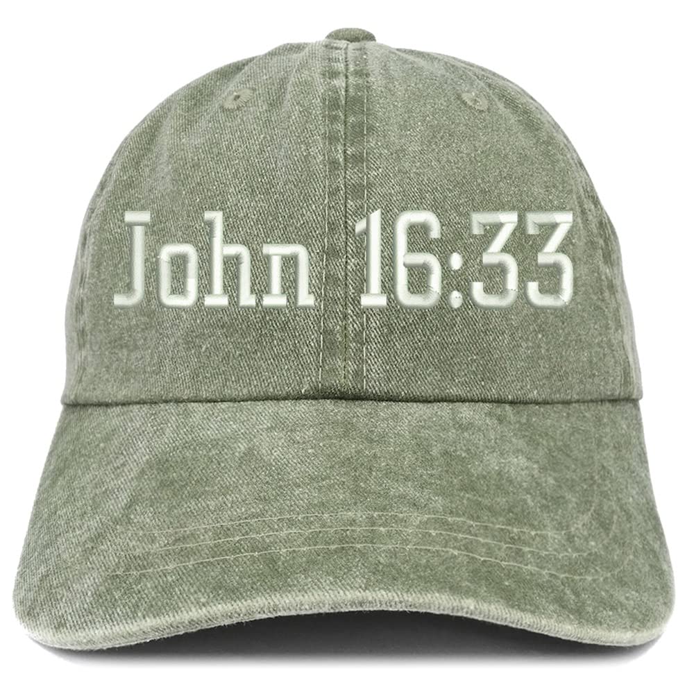 Trendy Apparel Shop John 16:33 Washed Pigment Dyed Baseball Cap