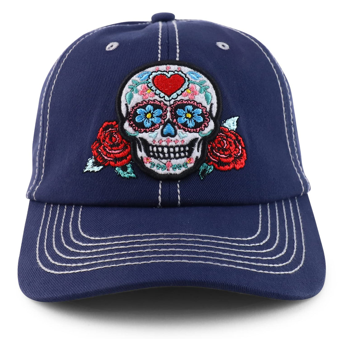 Trendy Apparel Shop Dia De Los Muerto Skull Embroidered Baseball Cap