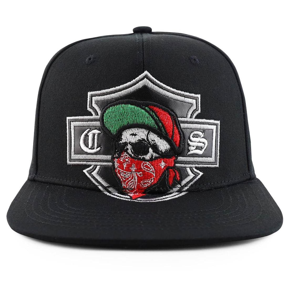 Trendy Apparel Shop Chicano Skull with Bandana Embroidered Flatbill Snapback Cap