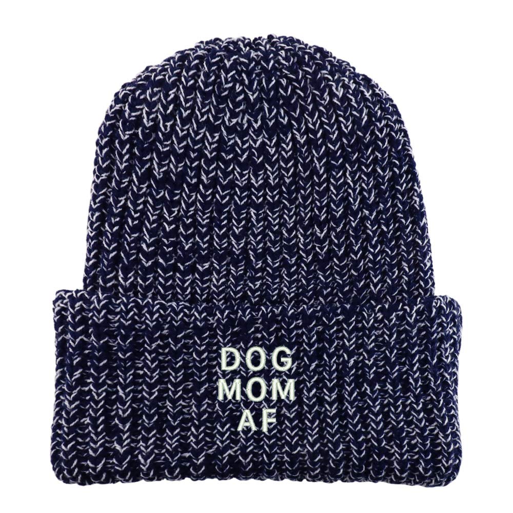Trendy Apparel Shop Dog Mom AF Embroidered Long Cuffed Thick Ribbed Beanie