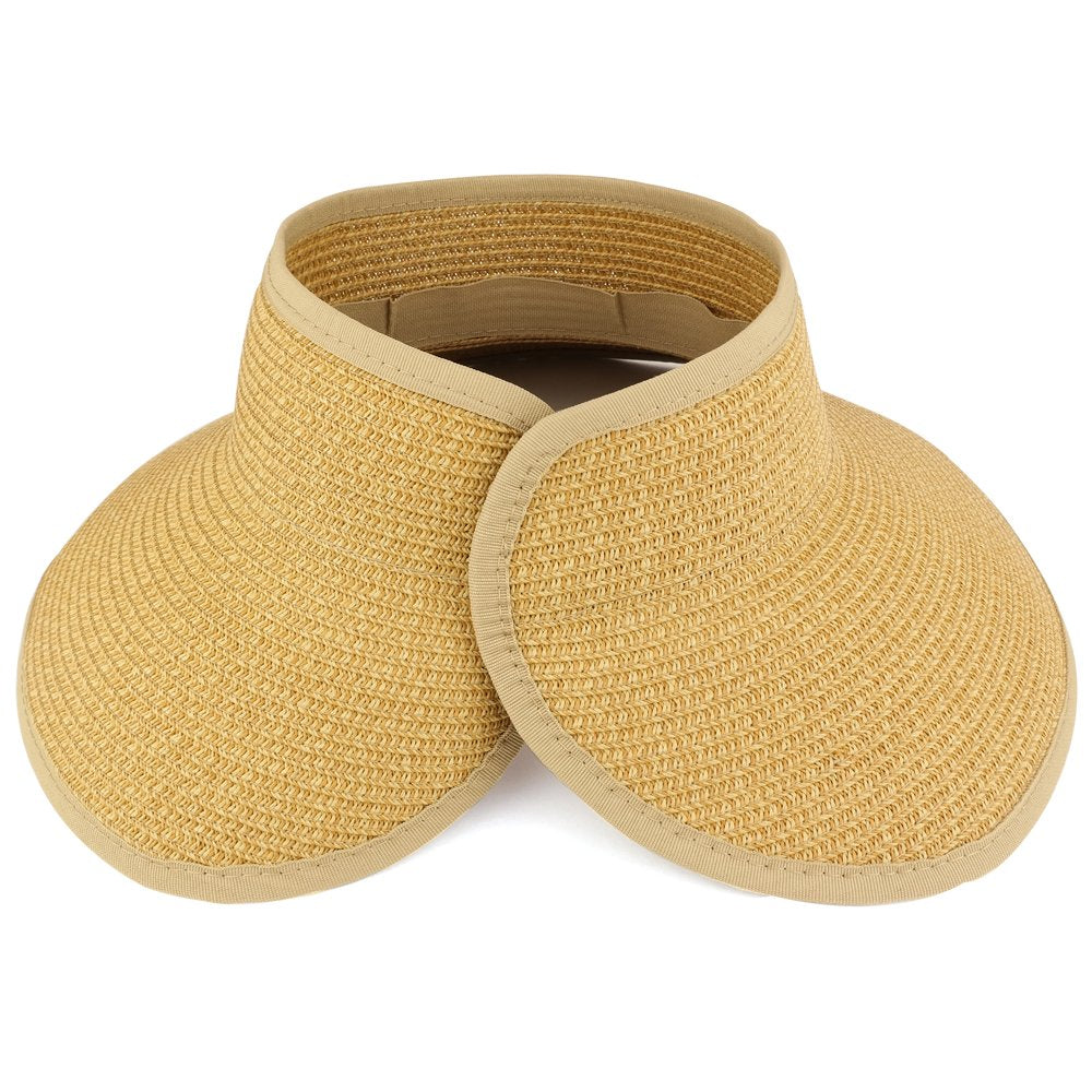 Trendy Apparel Shop Womens UPF 50+ Paper Braid Large Rolled Visor UV Protection Hat