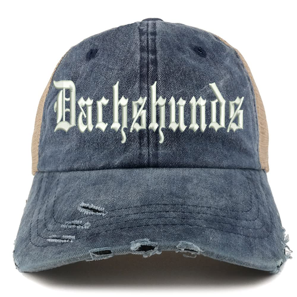 Trendy Apparel Shop Old English Dachshunds Frayed Bill Trucker Mesh Back Cap