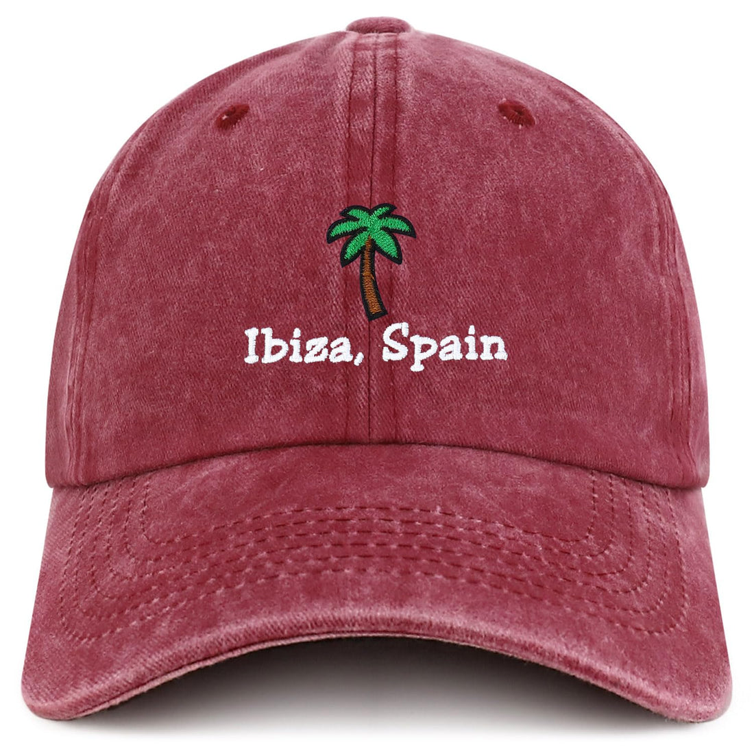Trendy Apparel Shop Ibiza Spain with Palm Tree Embroidered Pigment Dyed Cotton Baseball Cap