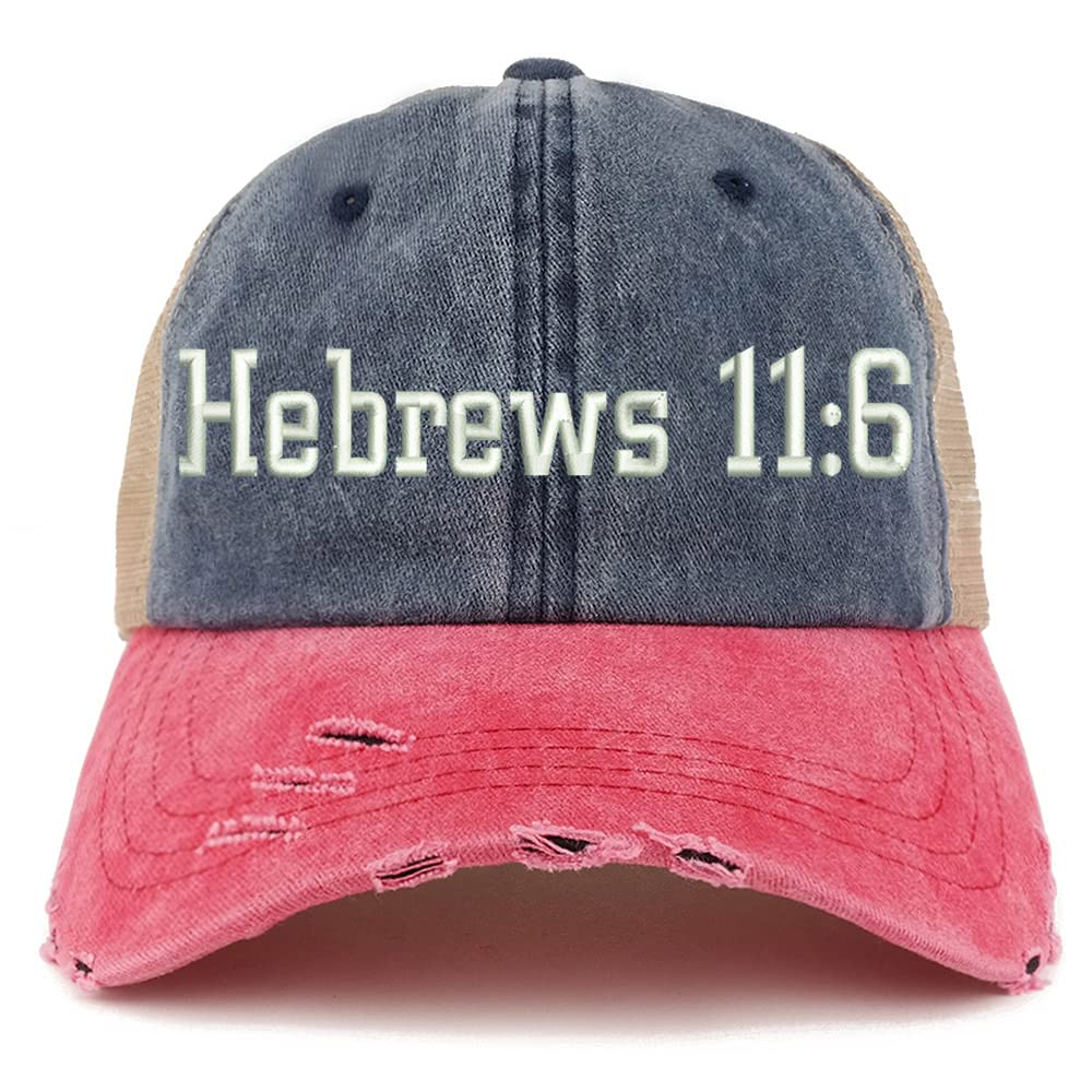 Trendy Apparel Shop Hebrew 11:6 Frayed Bill Trucker Mesh Back Cap