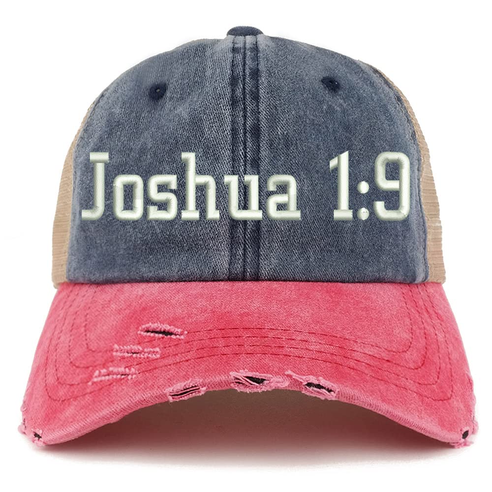 Trendy Apparel Shop Joshua 1:9 Frayed Bill Trucker Mesh Back Cap