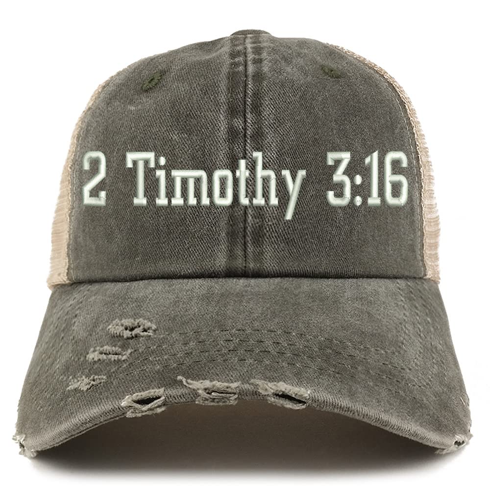 Trendy Apparel Shop 2 Timothy 3:16 Frayed Bill Trucker Mesh Back Cap