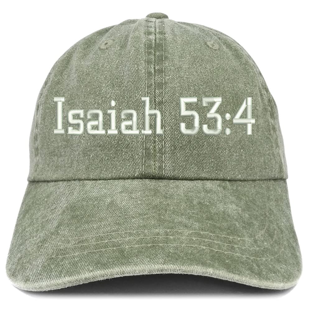 Trendy Apparel Shop Isaiah 53:4 Washed Pigment Dyed Baseball Cap