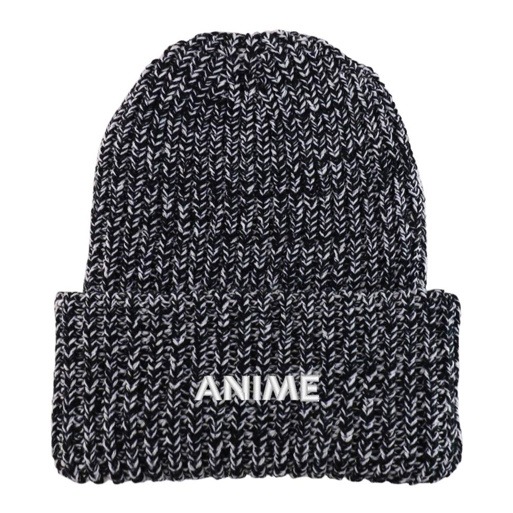 Trendy Apparel Shop Anime Embroidered Long Cuffed Thick Ribbed Knit Beanie
