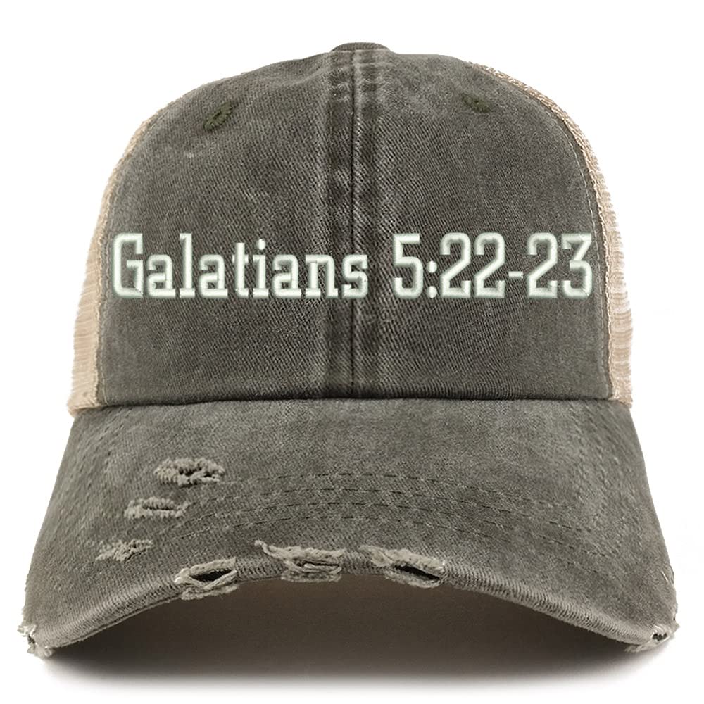 Trendy Apparel Shop Galatians 5:22-23 Frayed Bill Trucker Mesh Back Cap