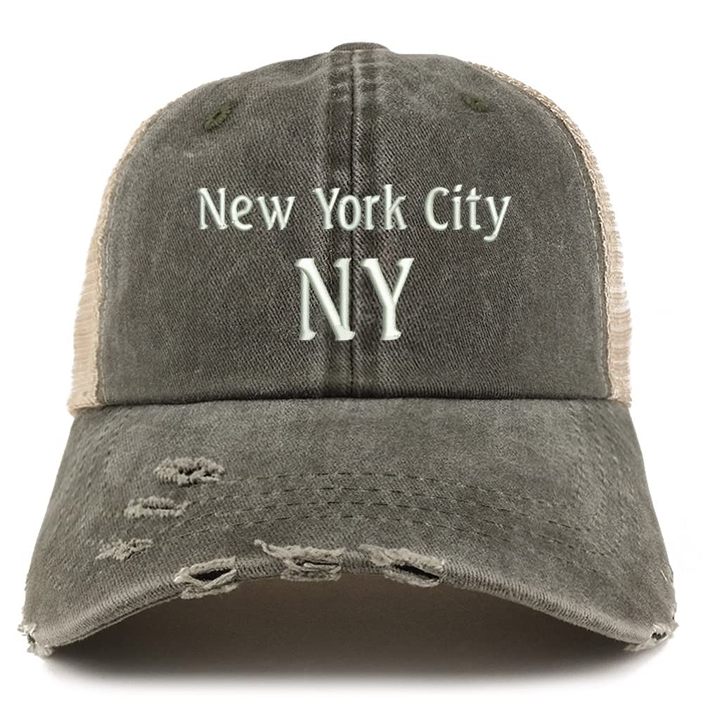 Trendy Apparel Shop New York City NY Embroidered Frayed Bill Trucker Mesh Back Cap