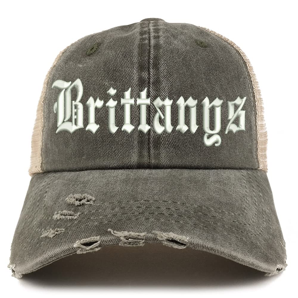 Trendy Apparel Shop Old English Brittanys Frayed Bill Trucker Mesh Back Cap