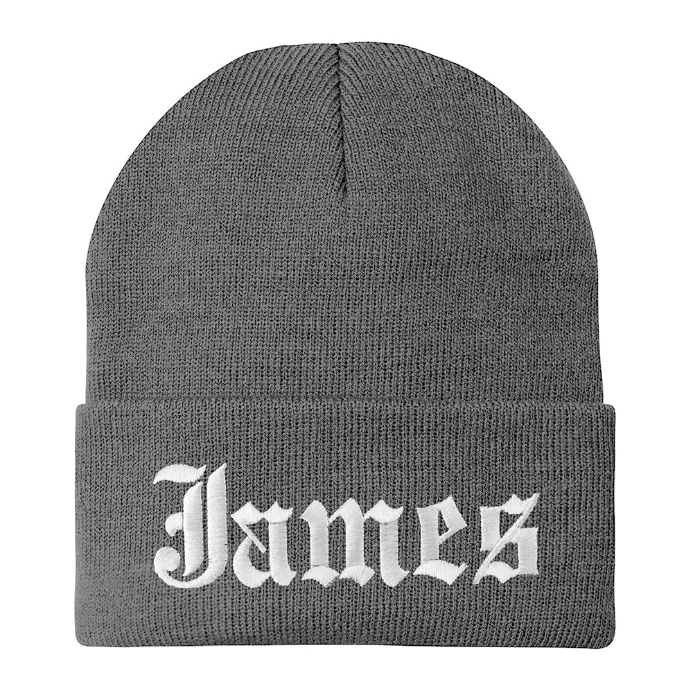 Trendy Apparel Shop James Old English Embroidered Long Cuff Beanie