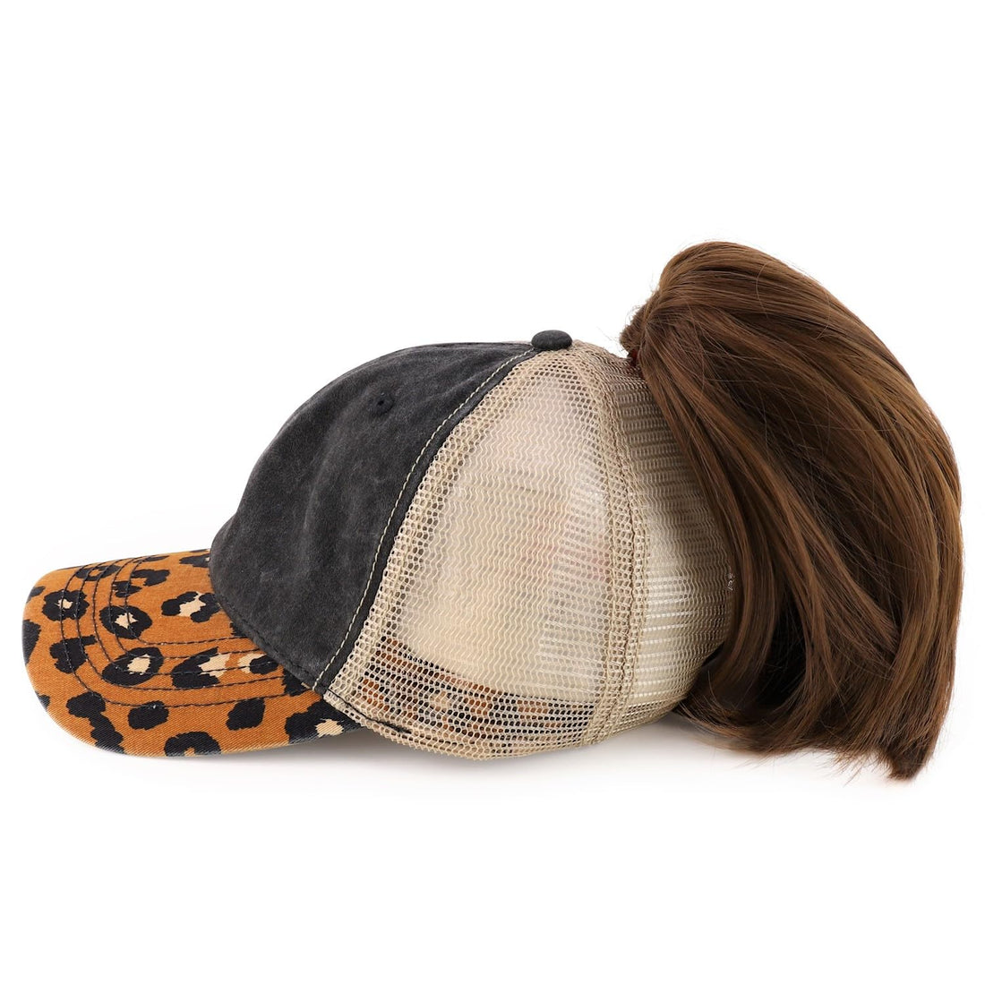 Trendy Apparel Shop Women's Animal Print Mesh Back Ponytail Baseball Cap