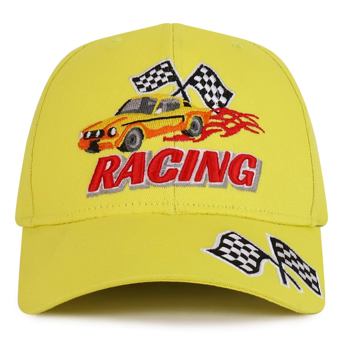 Trendy Apparel Shop Racing 3D Embroidered Flame Car Race Flag Baseball Cap