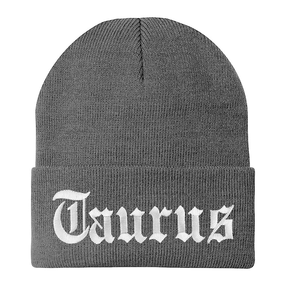 Trendy Apparel Shop Taurus Old English Embroidered Long Cuff Beanie