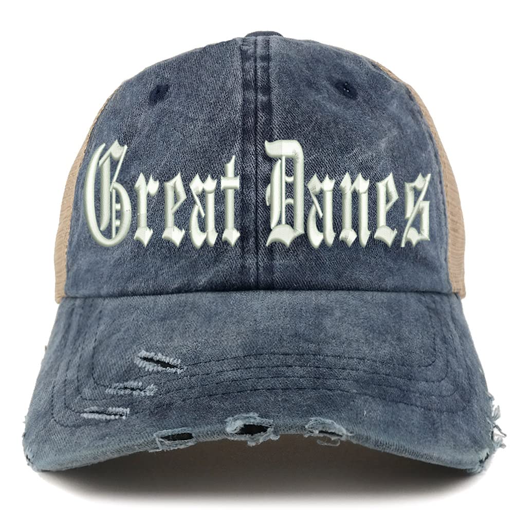 Trendy Apparel Shop Old English Great Danes Frayed Bill Trucker Mesh Back Cap