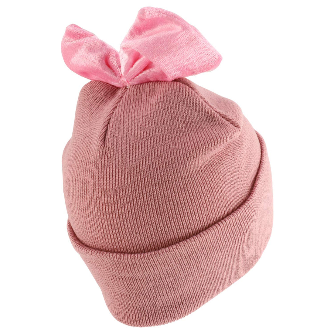 Trendy Apparel Shop Youth Size Girl's Velvet Bow Accent Cuff Long Beanie