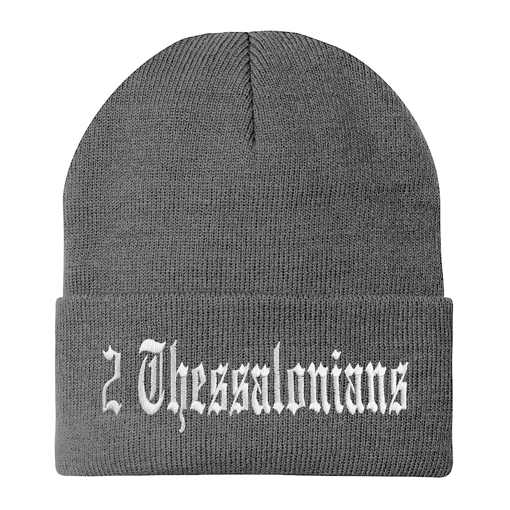 Trendy Apparel Shop 2 Thessalonians Old English Embroidered Long Cuff Beanie