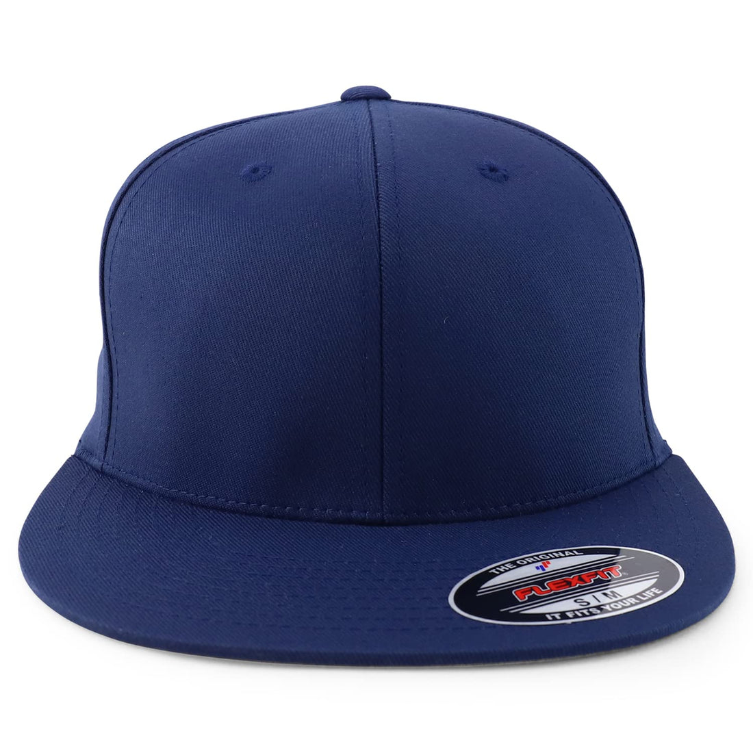 Trendy Apparel Shop 6 Panel Structured Blank Flatbill Fitted Closure Flexfit Cap