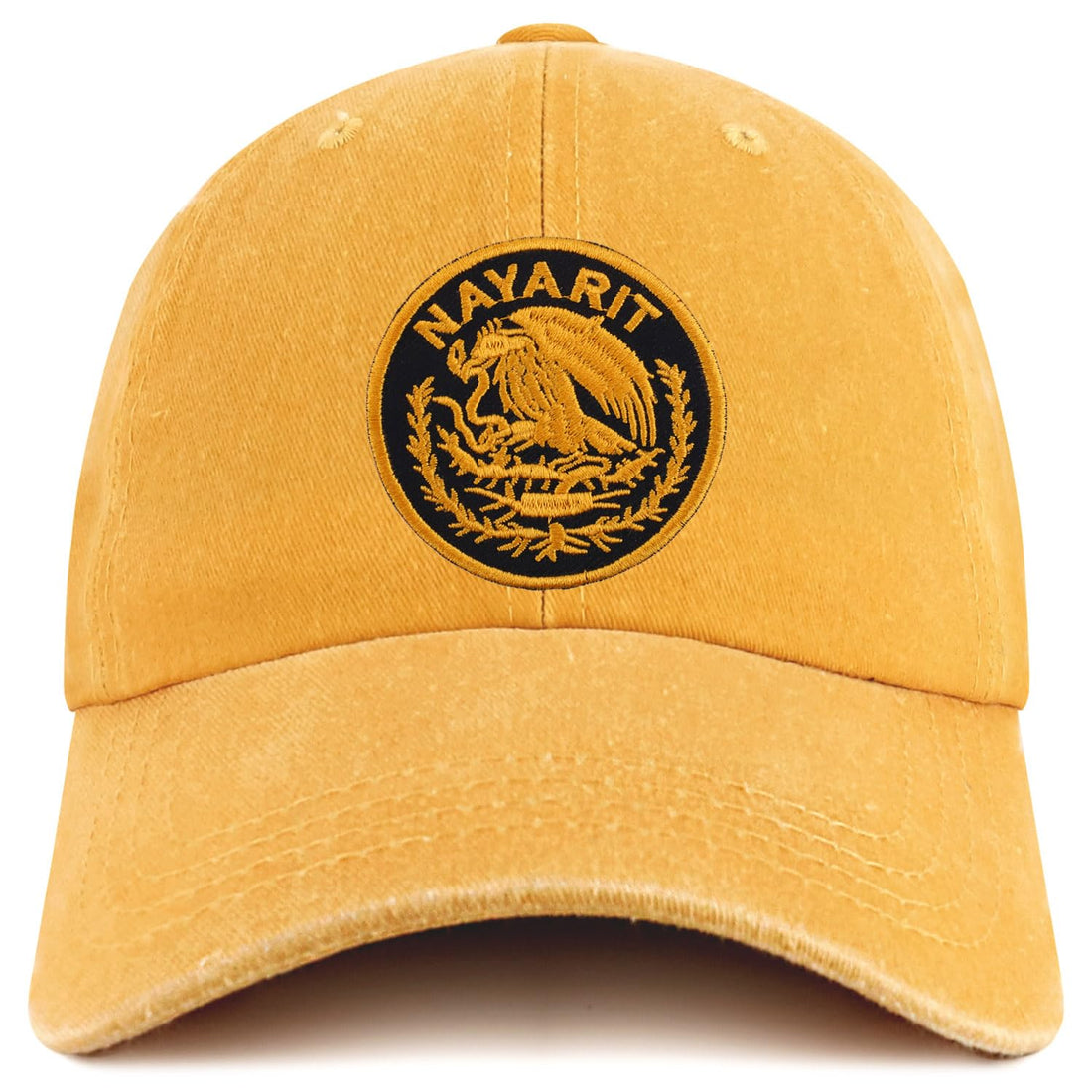 Trendy Apparel Shop Nayarit Mexico Gold Embroidered Patch Pigment Dyed Washed Baseball Cap