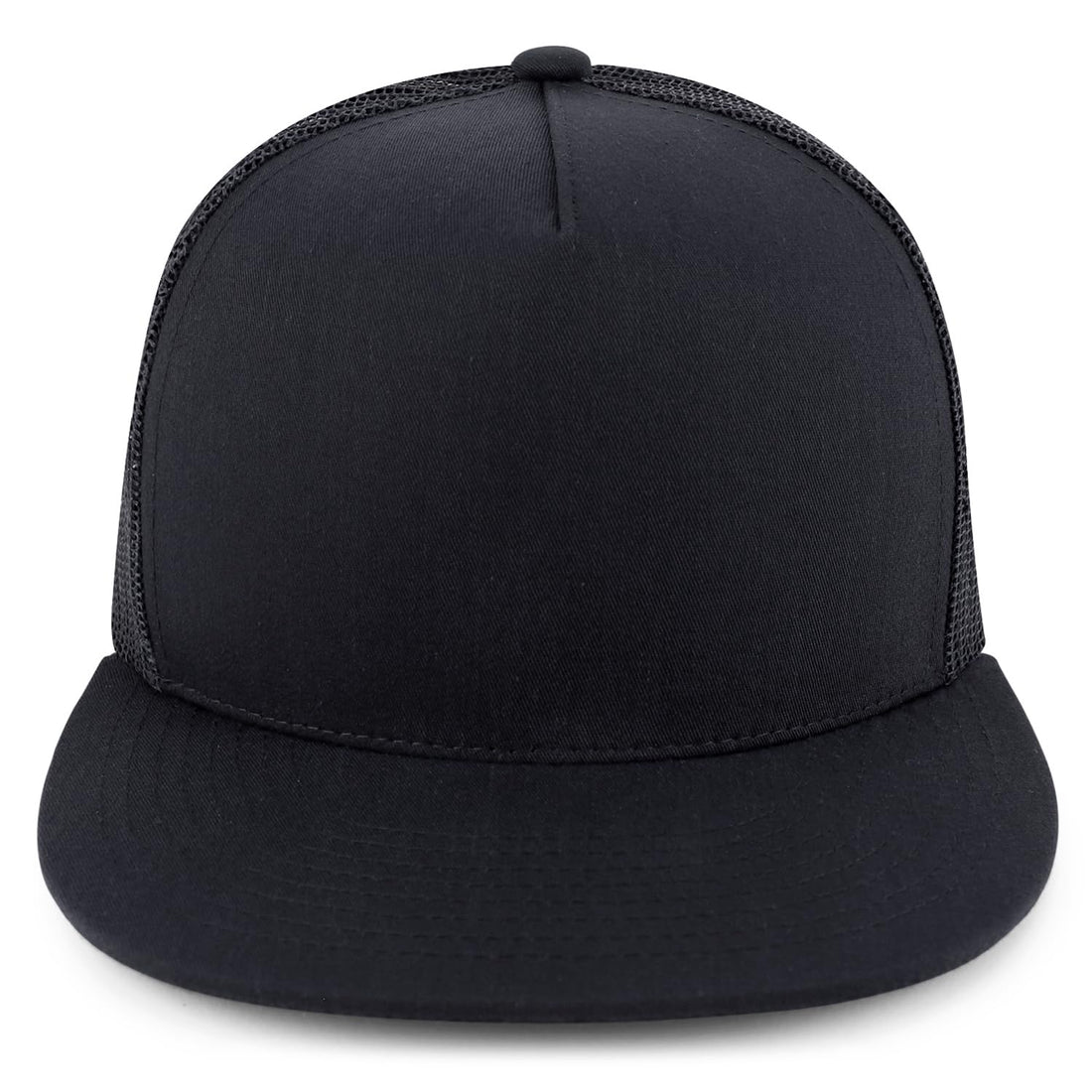 Trendy Apparel Shop Structured High Crown 5 Panel Round Flat Bill Trucker Cap