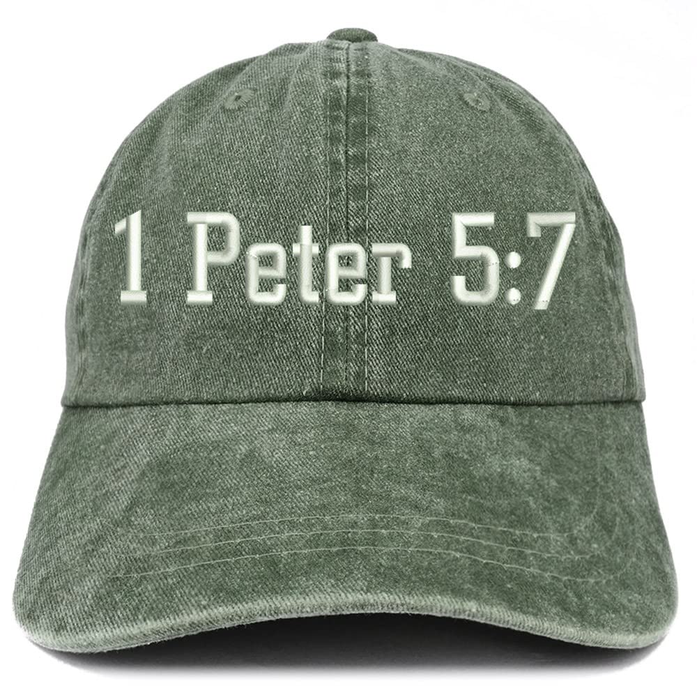 Trendy Apparel Shop 1 Peter 5:7 Washed Pigment Dyed Baseball Cap