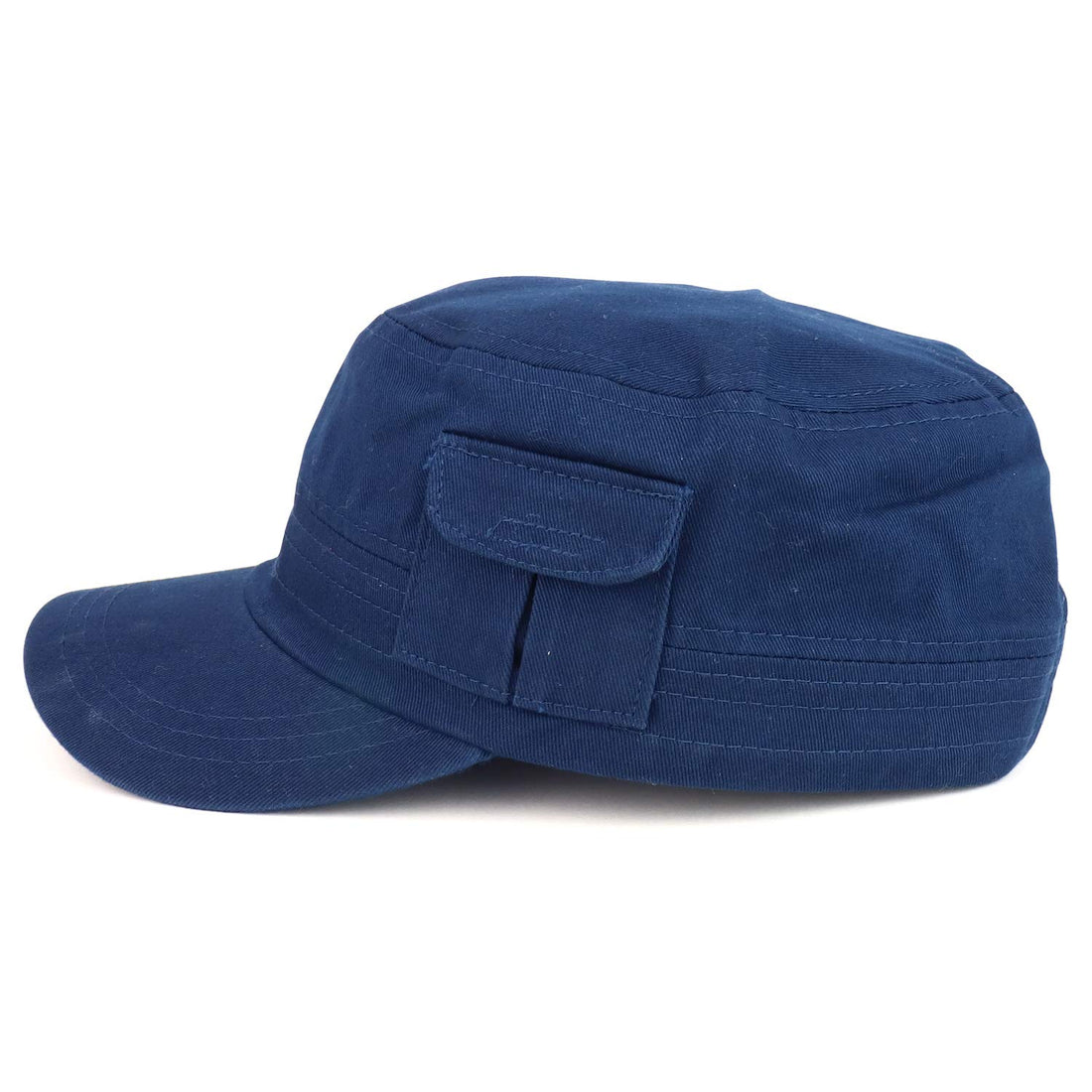Trendy Apparel Shop Plain Castro Flat Top Style Army Cap with Pocket