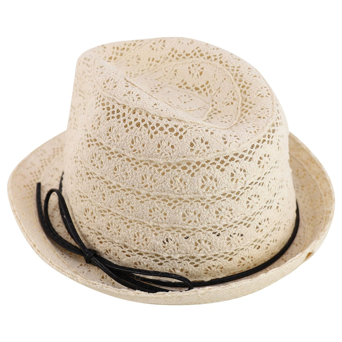 Trendy Apparel Shop Youth Size Girl's Cotton Lace Black Tie Fedora Hat