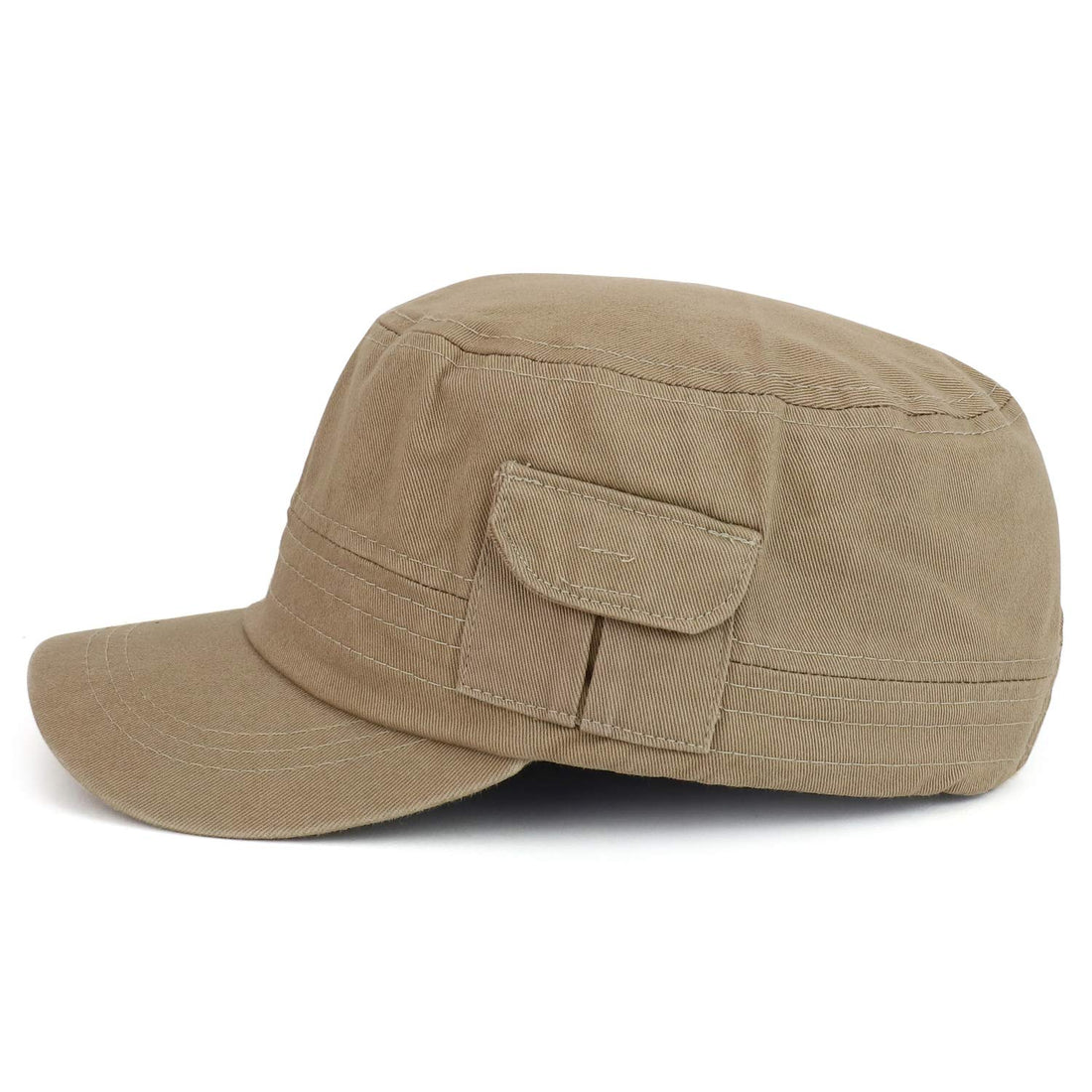 Trendy Apparel Shop Plain Castro Flat Top Style Army Cap with Pocket