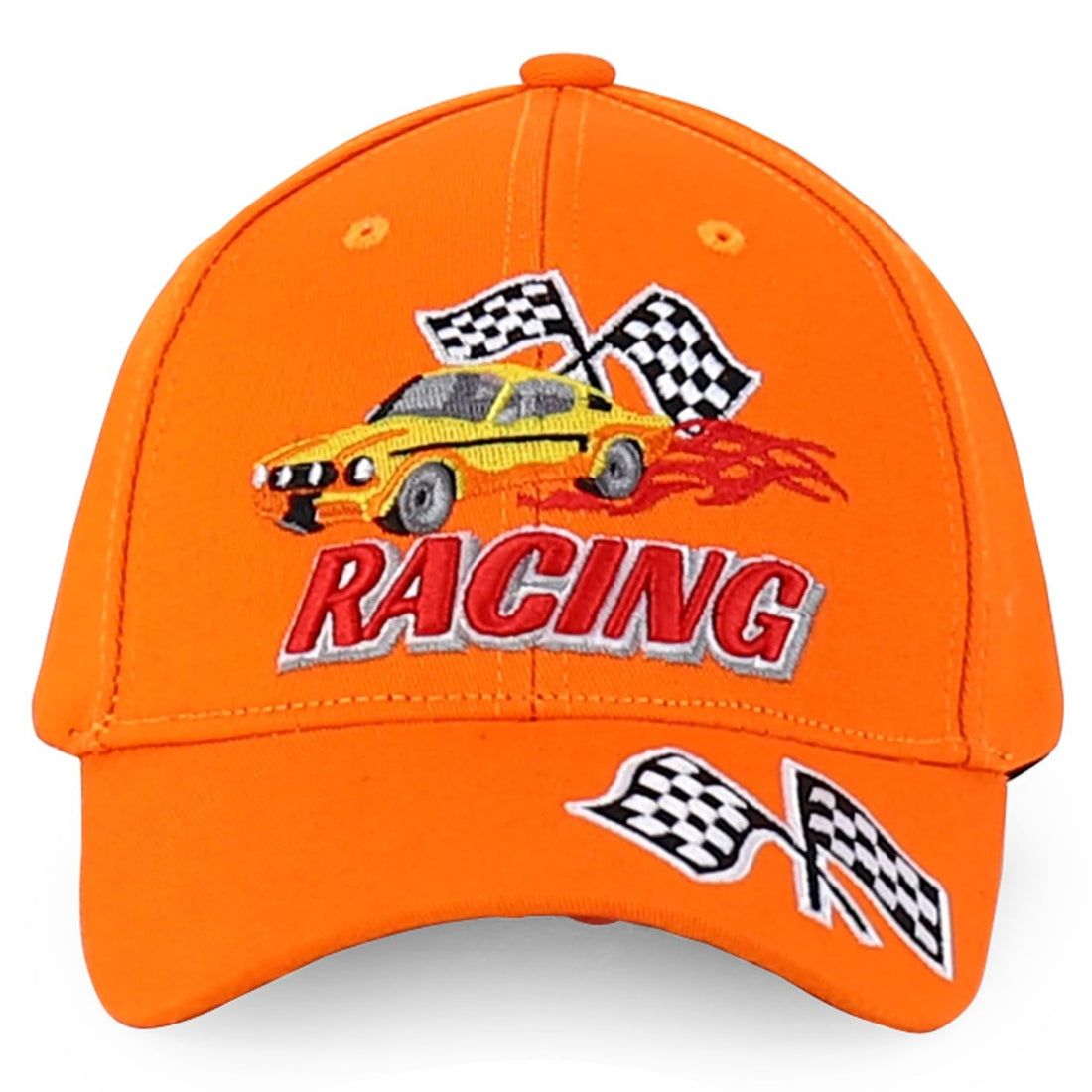 Trendy Apparel Shop Junior Kid Size Racing 3D Embroidered Flame Car Race Flag Baseball Cap