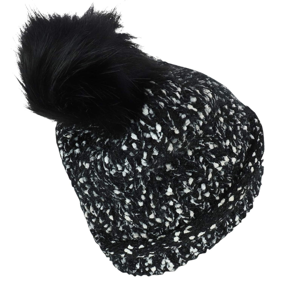 Trendy Apparel Shop Marled Winter Fur Pom Cuff Long Stretchy Beanie