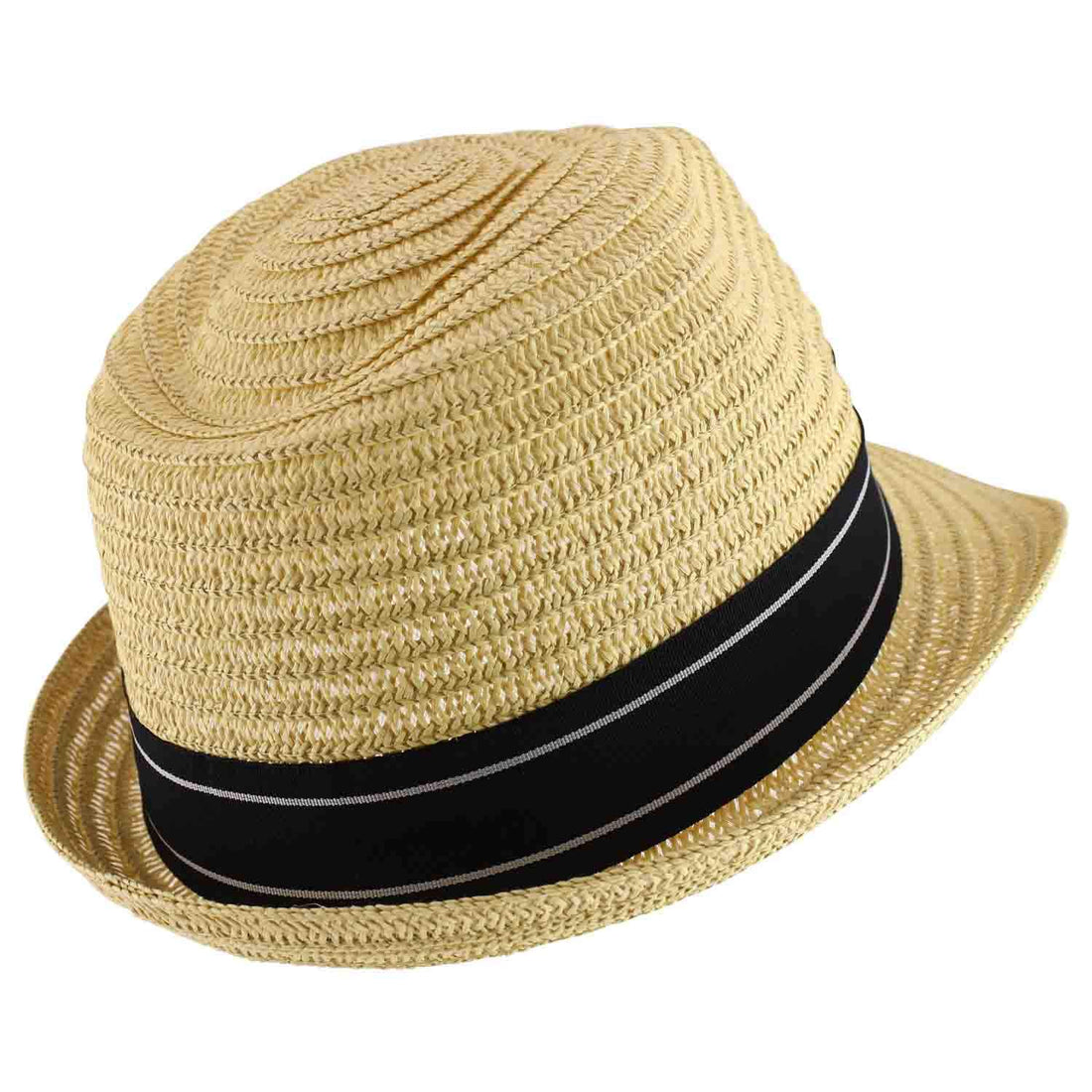 Trendy Apparel Shop Men's Paper Straw Woven Striped Band Stingy Fedora Hat