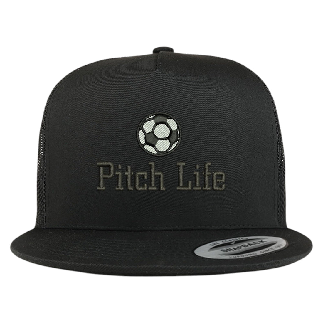 Trendy Apparel Shop Soccer Pitch Life Embroidered 5 Panel Flatbill Trucker Mesh Cap