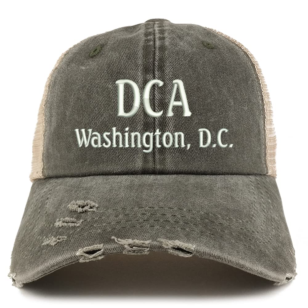 Trendy Apparel Shop DCA Washington DC Embroidered Frayed Bill Trucker Mesh Back Cap