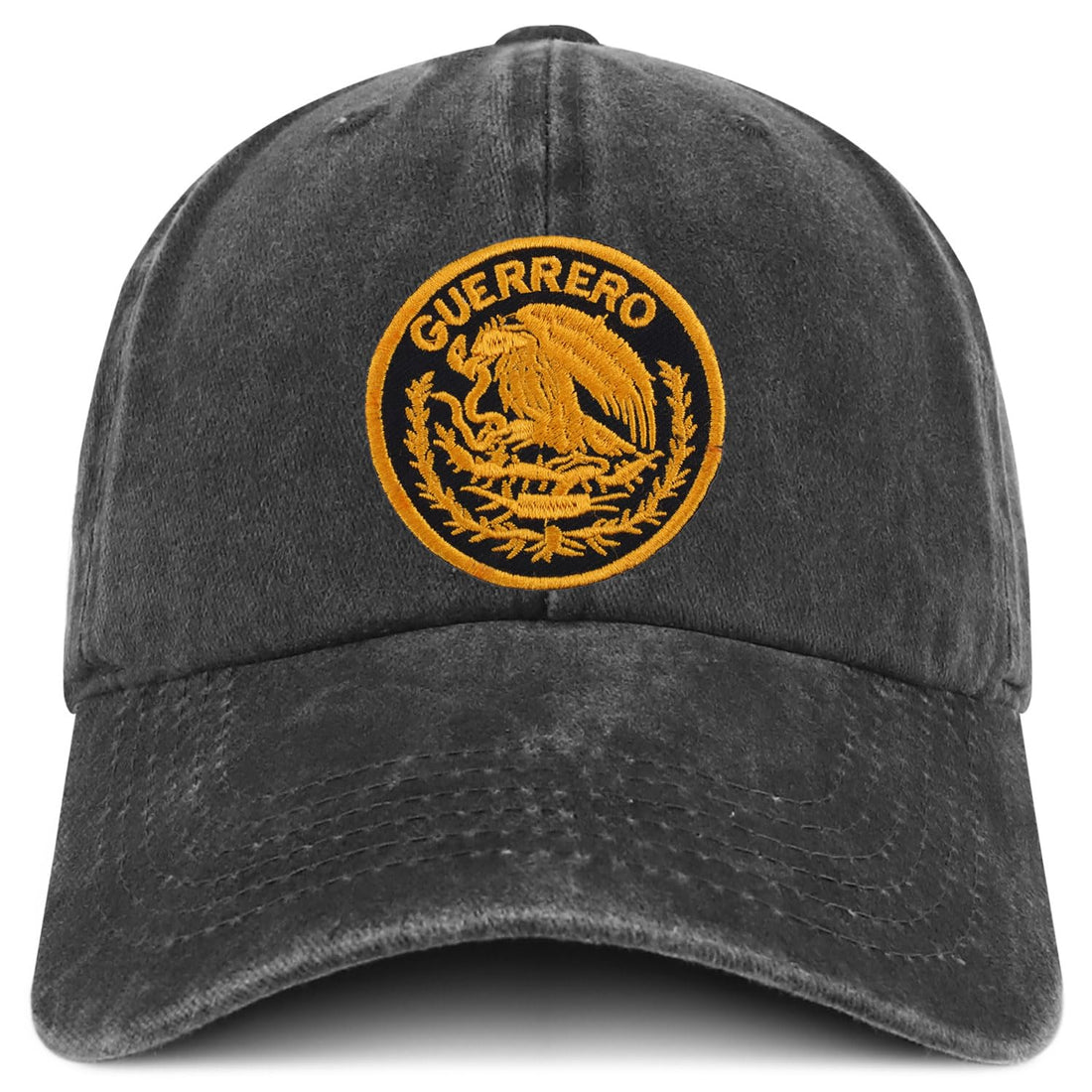 Trendy Apparel Shop Guerrero Mexico Gold Embroidered Patch Pigment Dyed Washed Baseball Cap
