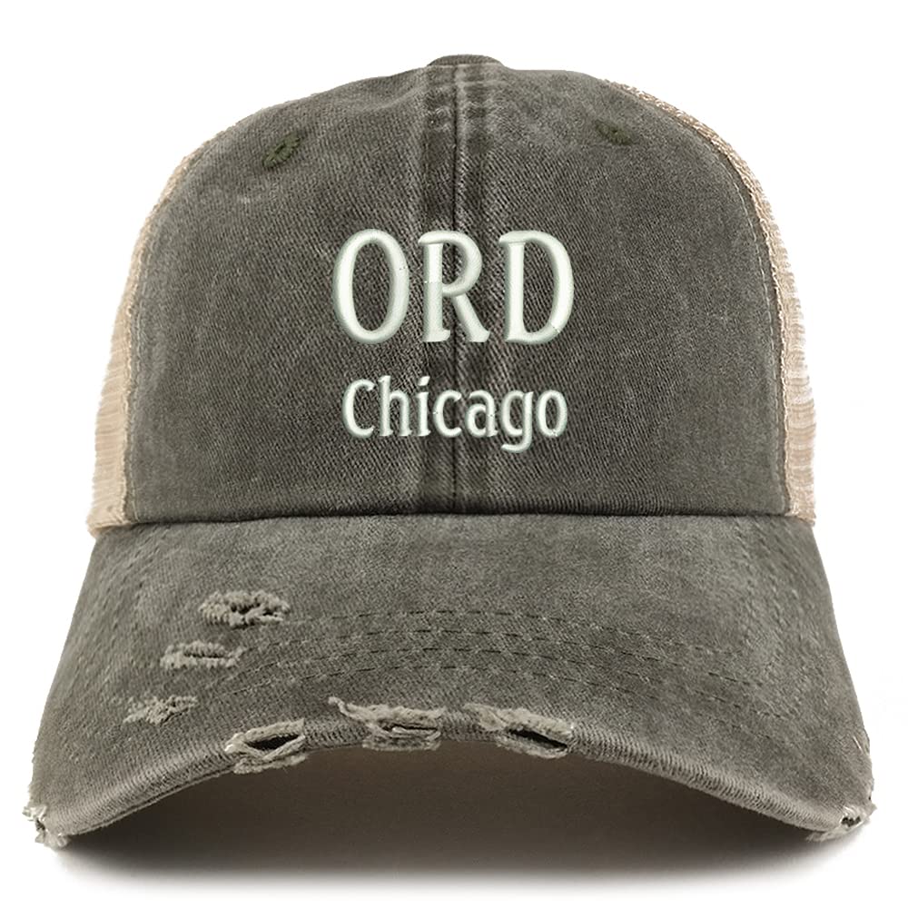 Trendy Apparel Shop ORD Chicago Embroidered Frayed Bill Trucker Mesh Back Cap