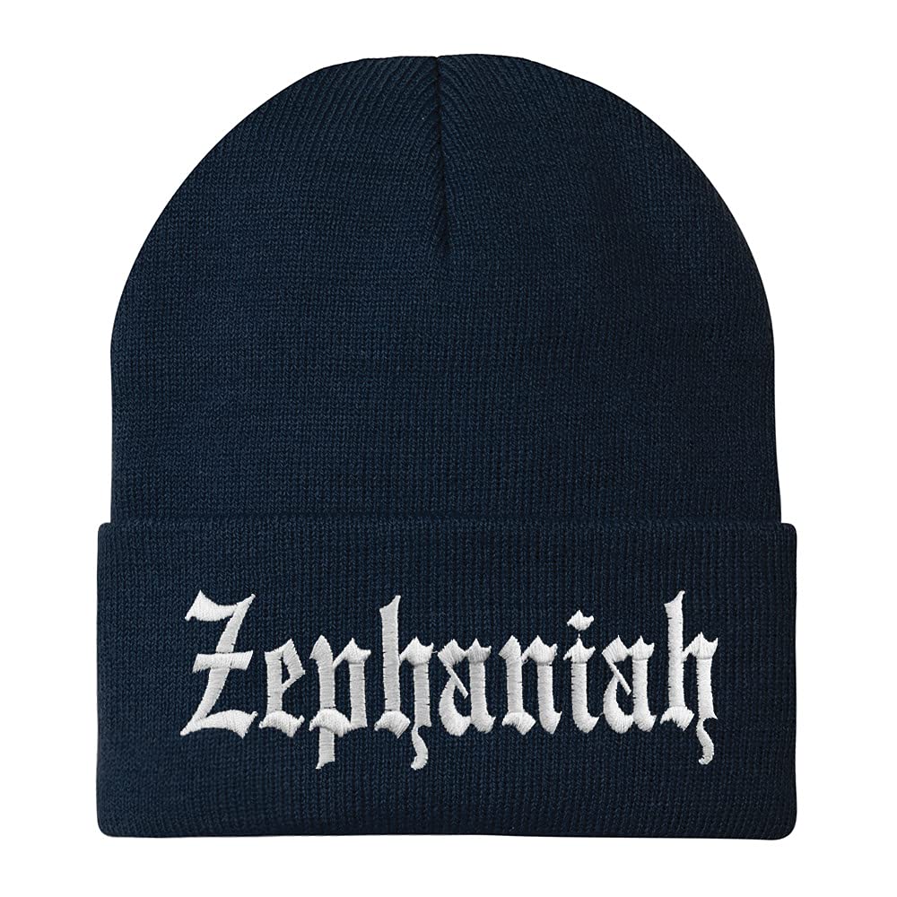 Trendy Apparel Shop Zephaniah Old English Embroidered Long Cuff Beanie