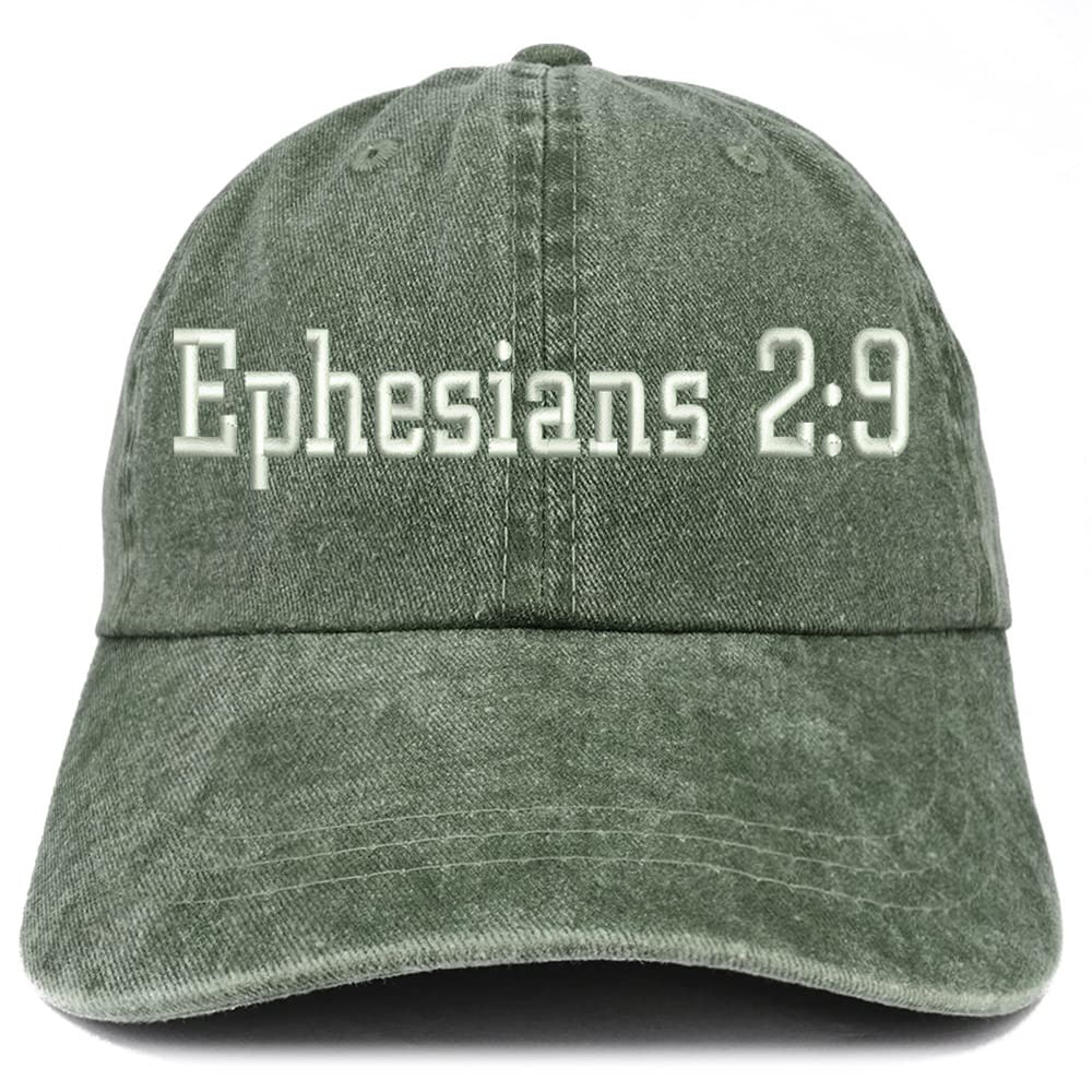 Trendy Apparel Shop Ephesians 2:9 Washed Pigment Dyed Baseball Cap