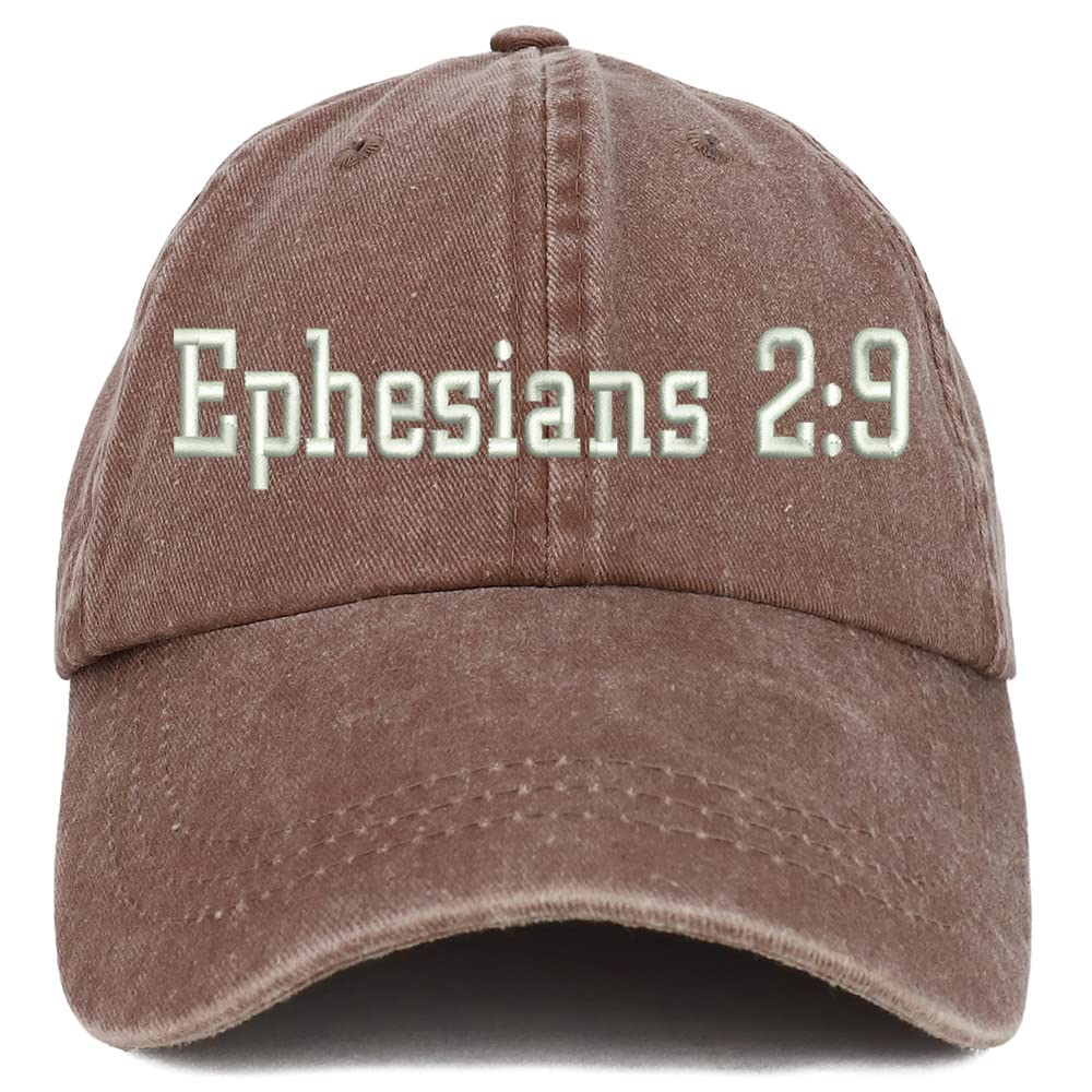 Trendy Apparel Shop Ephesians 2:9 Washed Pigment Dyed Baseball Cap
