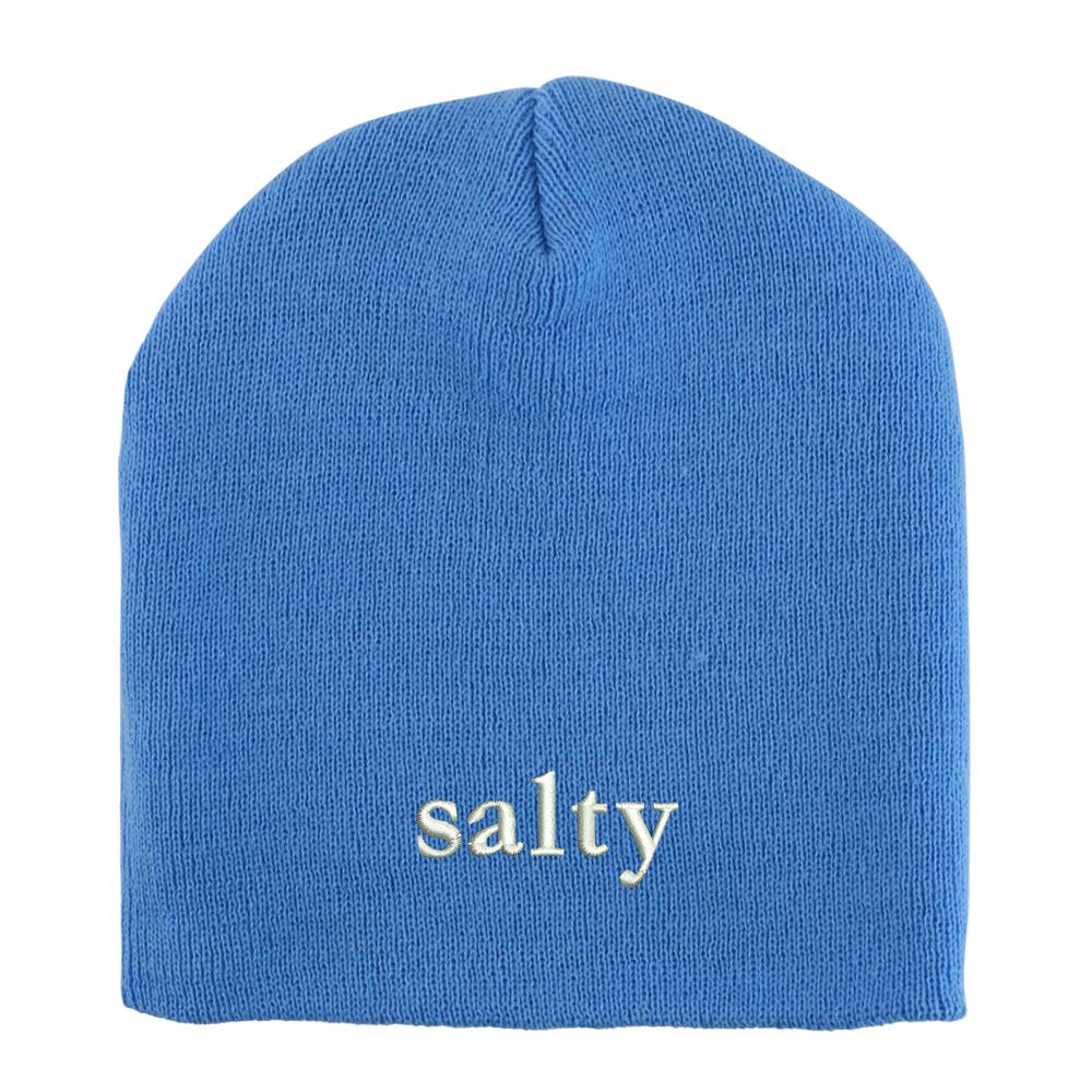 Trendy Apparel Shop Salty Embroidered Made in USA Short Acrylic Knit Winter Beanie Hat