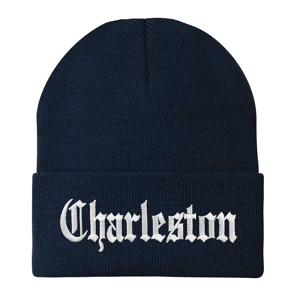 Trendy Apparel Shop Charleston Old English Embroidered Long Cuff Beanie