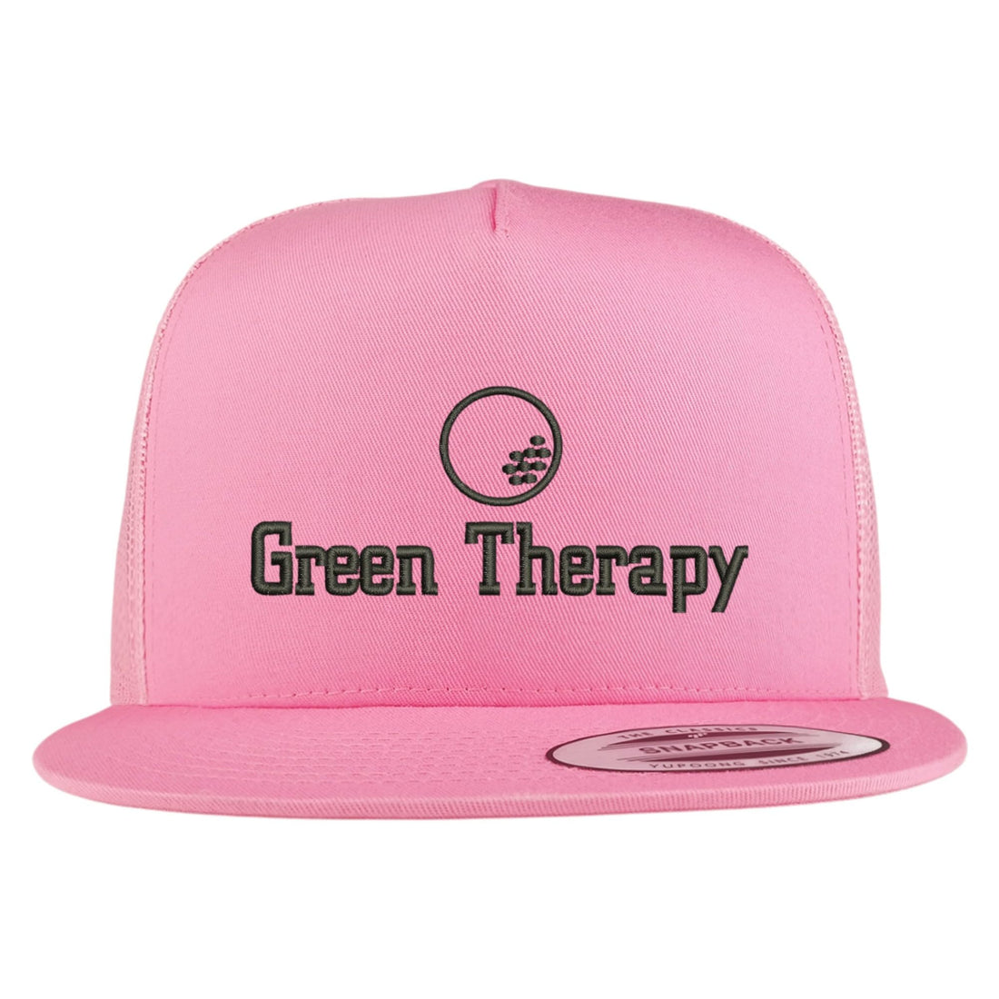 Trendy Apparel Shop Green Therapy Embroidered 5 Panel Flatbill Trucker Mesh Cap