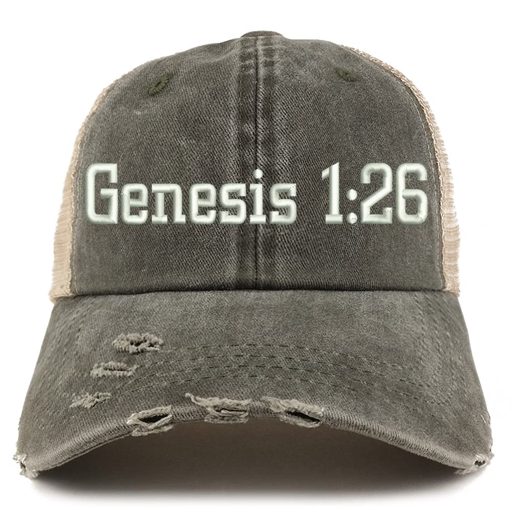 Trendy Apparel Shop Genesis 1:26 Frayed Bill Trucker Mesh Back Cap