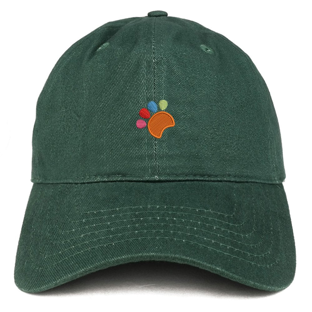 Trendy Apparel Shop Colorful Dog Paw Embroidered Brushed Cotton Dad Hat Ball Cap - Hunter
