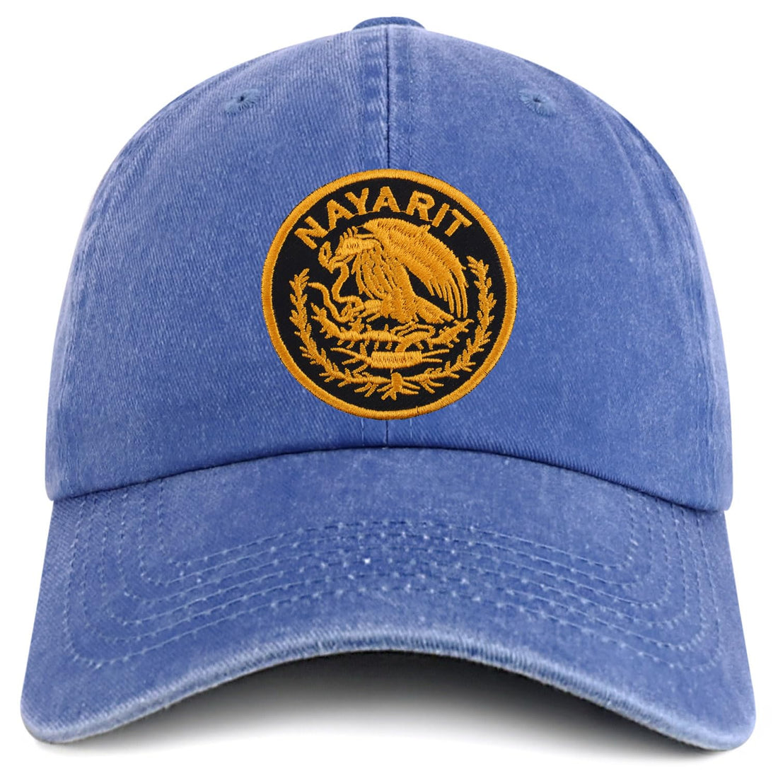 Trendy Apparel Shop Nayarit Mexico Gold Embroidered Patch Pigment Dyed Washed Baseball Cap
