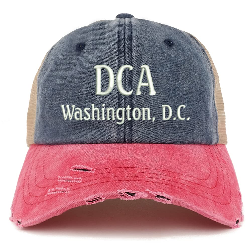 Trendy Apparel Shop DCA Washington DC Embroidered Frayed Bill Trucker Mesh Back Cap