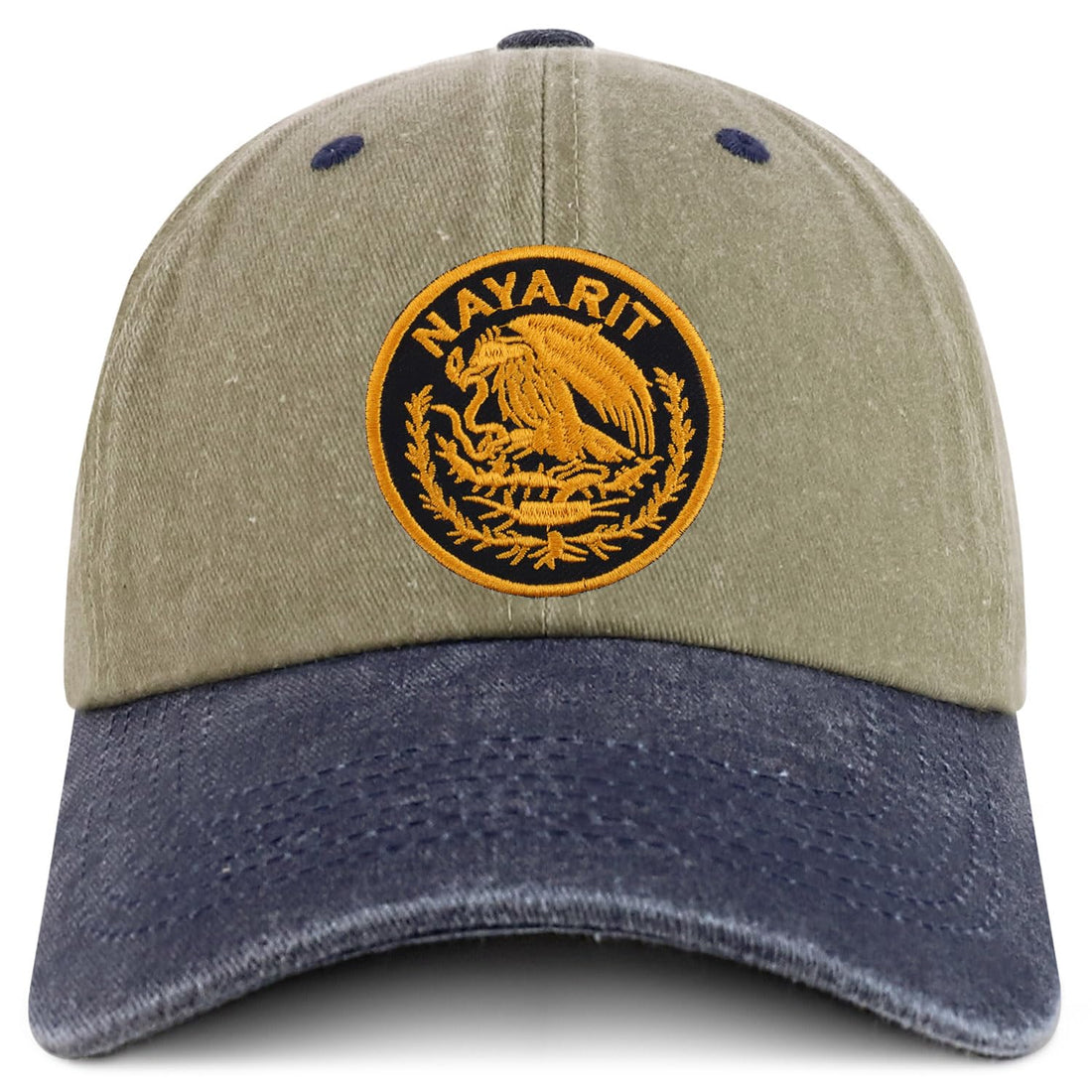 Trendy Apparel Shop Nayarit Mexico Gold Embroidered Patch Pigment Dyed Washed Baseball Cap